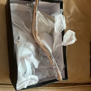 Sliver Clear ankle strap block cone heeled sandals